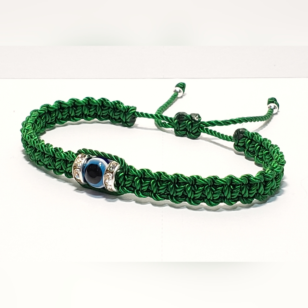 Green string evil eye bracelet, evil eye protection